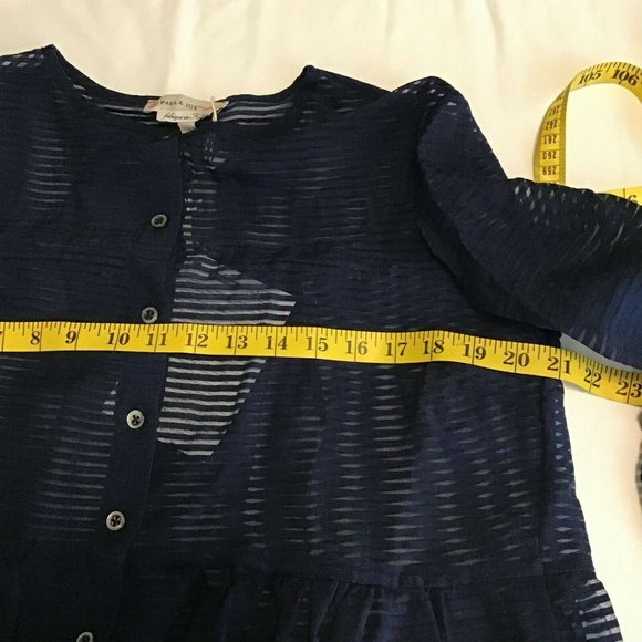 PAUL & JOE Sister Women's Blue Striped Mesh Front Button Blouse Top Size 3 L - Picture 7 of 11